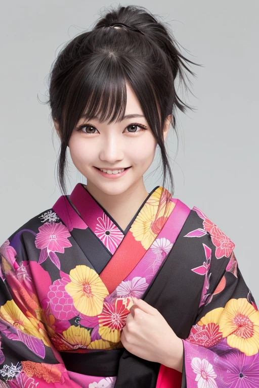 Japanese with black eyes Japanese clothes are bright colors Beautiful girl's smiling face high resolution