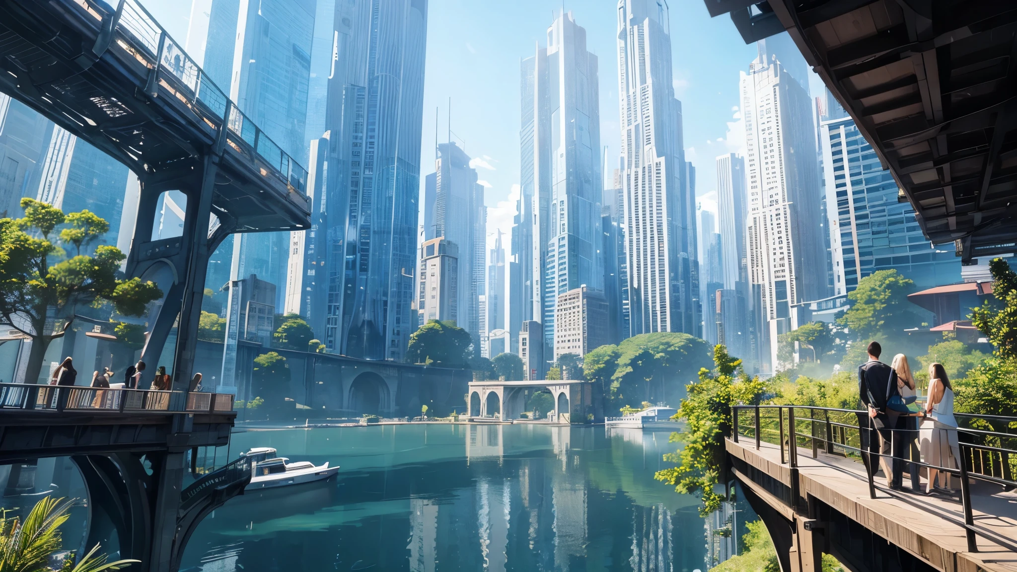 masterpiece, best quality, 16K UHD, 8K,
ultra-detailed, photorealistic, photo-realistic: 1.37,
futuristic floating city, high resolution,
sitting, admiring the view,
surrounded by futuristic technology,
huge urban high-tech tablet platform, airship,
floating in the sky, suspended parking,
transparent path, lush greenery, sky gardens,
cascading waterfalls, magnificent skyline,
reflections on the water, sparkling river,
architectural innovation, futuristic skyscrapers,
transparent dome,