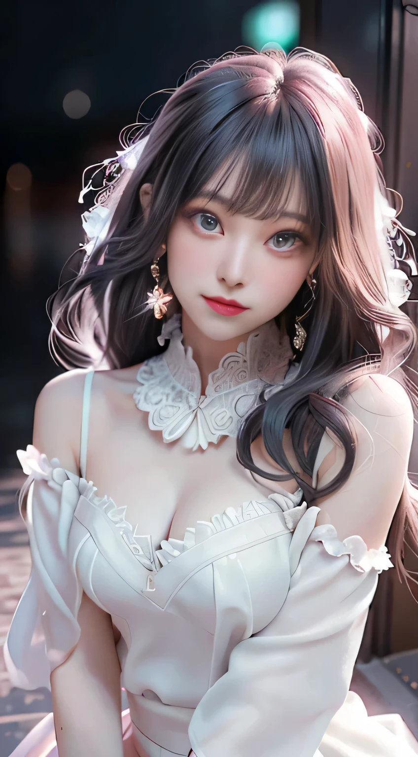 （（best quality））， （（masterpiece））， （detail：1.4）， Beautiful cyberpunk Japanese female image，sixteen years old,　north african trade zone（high dynamic range），Ray tracing，NVIDIA RTX，super resolution，Unreal 5，subsurface scattering，PBR texture，post processing，Anisotropic filtering，depth of field，Maximum clarity and sharpness，multi-layer texture，Albedo and specular maps，surface coloring，Mitsu-Accurate simulation of material interactions，Perfect proportion，Rendered by Octane，Dichroic light，Large aperture，Low ISO，white balance，Three rules、8K raw data、Beautiful bright red pupils，off shoulder clothing，Excellent students，Light blue gradient on pure white hair，Delicate face and eyes，round face,　Tears,　long eyelashes，blush blush，Fine and fluffy hair，lips，pure，cute face，sweet girl，Smile，Artistic sense，casual wear，A sense of luxury，snowflake，petal，snowflake,　Thorns snow background,　beautiful hair accessories，Long hair and waist，hair blowing in the wind，snow white cat ears,　curly