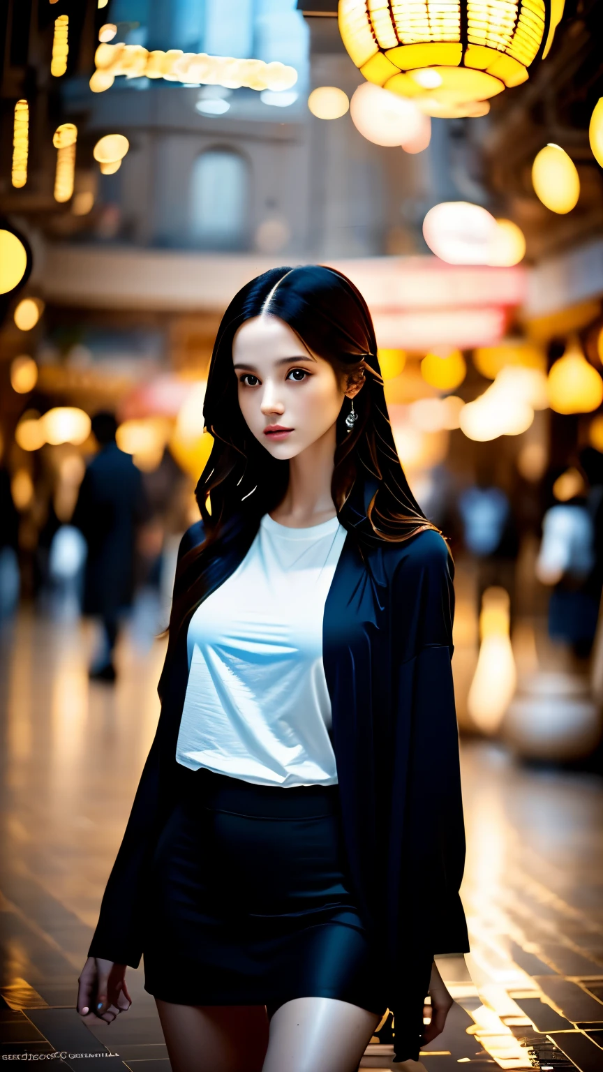 Wet day,(highest quality,4K,8K,High resolution,masterpiece:1.2),super detailed,(realistic,photorealistic,photo-realistic:1.37),Fashion Model,beautiful and fine eyes,beautiful detailed lips,highly detailed eyes and face,long eyelashes, Medium dark brown long hair waving in the wind,model body,Japanese,,perfect details,Large hoodies, mini skirt,An ennui look,Bright colors,artistic lighting,color palette,subtle shadow ,soft natural light,Reflective surface,refined atmosphere,dynamic composition,graceful movements,Attention to detail,masterpiece,beautiful plating,rich texture,texture,grand bazaar,