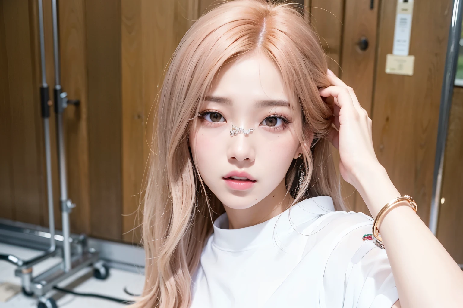 há uma mulher com cabelos longos e uma camisa branca, portrait of jossi do blackpink, parque roseanne de blackpink, jossi do blackpink, retrato de jisoo blackpink, com cabelo rosa, Sun Yunjoo, Lalisa Manoban do Blackpink, cabelo liso rosa, Jisoo do Blackpink, maquiagem sul-coreana popular, Jisoo do Blackpink, Jinyoung Shin, maquiagem coreana popular