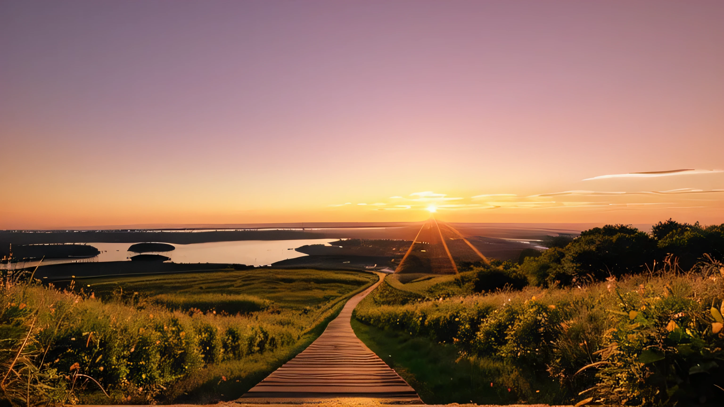 A path leading into a sunset, with the sun partially eclipsed, creating a sense of perpetual dusk and an endless journey into twilight.