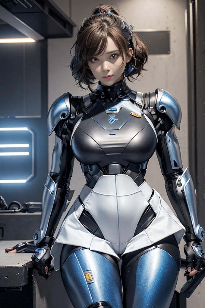 female robocop solo、Armor that completely covers the whole body、very large armor、Helmet to hide your eyes、Rainbow Armor、Armor that completely covers the chest、Slender and long legs、Vibrant Posel Body View