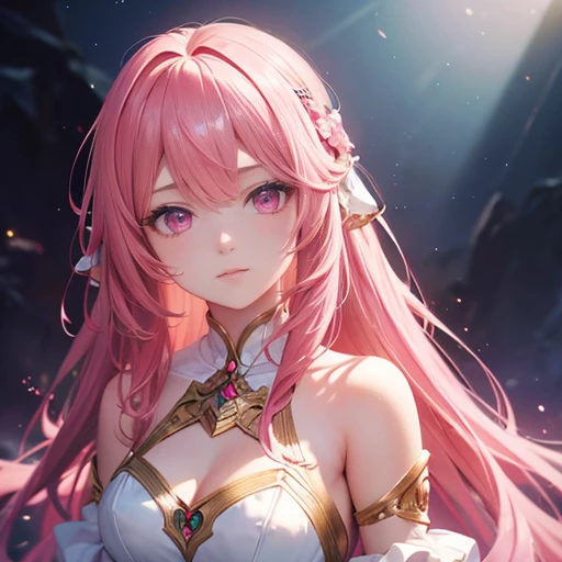 fantastic art of a beautiful princess,18yo,female,pink long hair,beautiful pink eyes,cool,noble,top quality,best picture quality,super masterpiece,super detailed,detailed light,fantastic atmosphere,very delicate and beautiful,highly detailed digital painting,cinematic lighting,8k