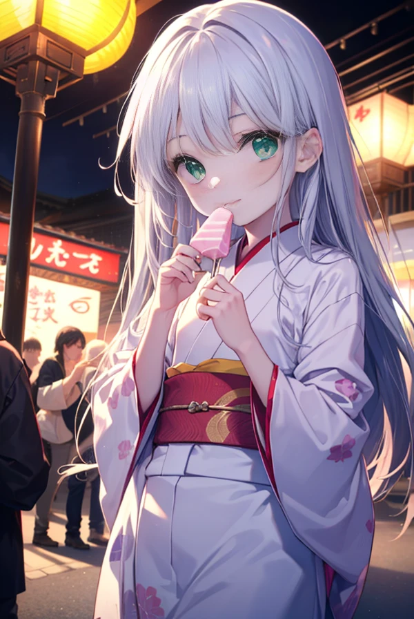 index, index, (green ruby eyes:1.5), Silver hair, long hair, (flat chest:1.2),smile,Eating cotton candy with his mouth open,Long-haired girl in yukata enjoying cotton candy at a festival,japanese festival,Summer Festival Stalls,Red lantern,break looking at viewer, Upper body, full body,
break (masterpiece:1.2), highest quality, High resolution, unity 8k wallpaper, (figure:0.8), (beautiful and fine eyes:1.6), highly detailed face, perfect lighting, Very detailed CG, (perfect hands, perfect anatomy),