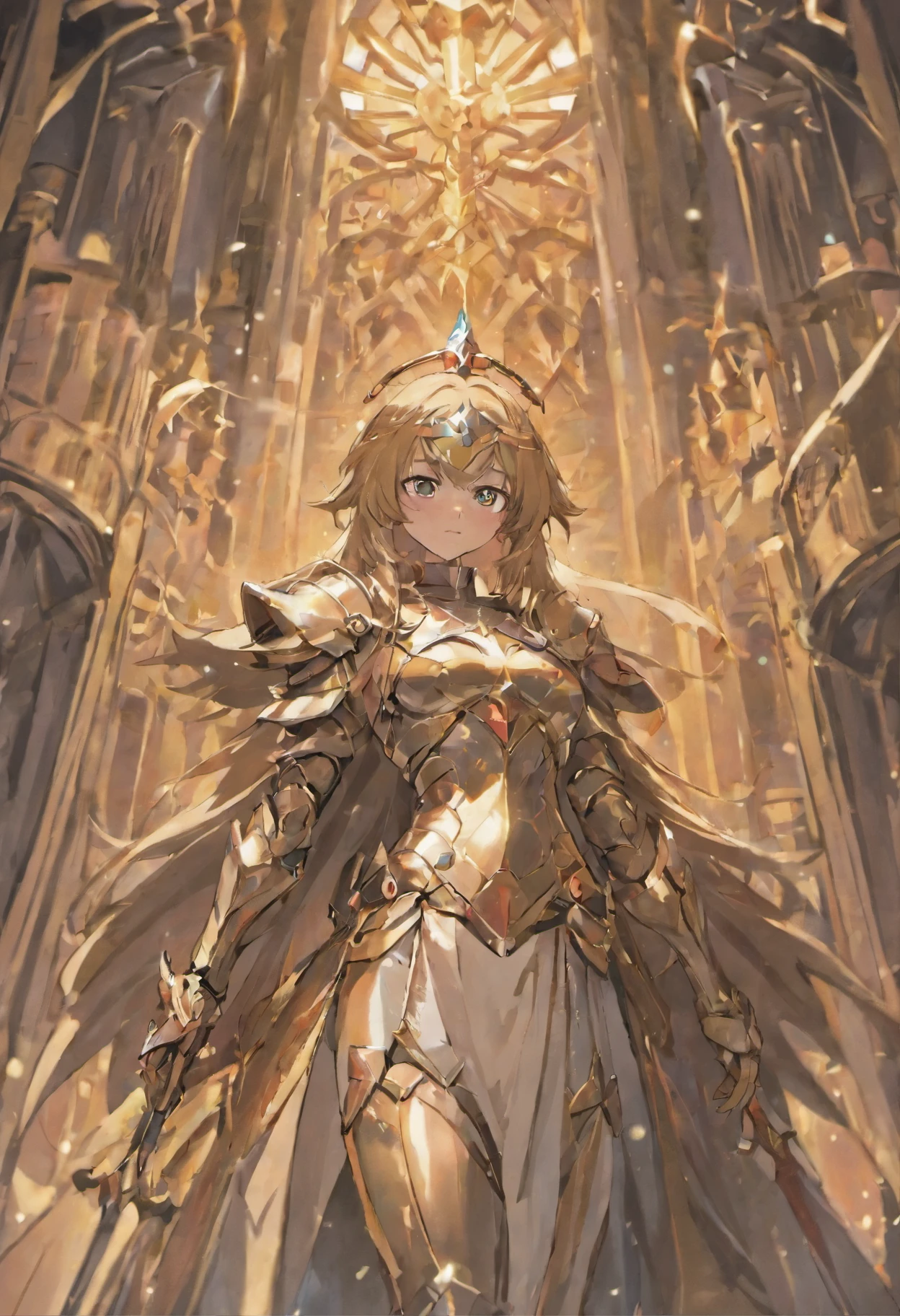 royal knights,Gorgeous heavy armor wraps the whole body,Point the knight's sword to the sky,sportrait,closeup cleavage,Solemn,flatchest,modest,humble,Cinematic, hdr, primitive, Intricate, High quality, Gorgeous shades, Intricate details, super-fine,oc rendered