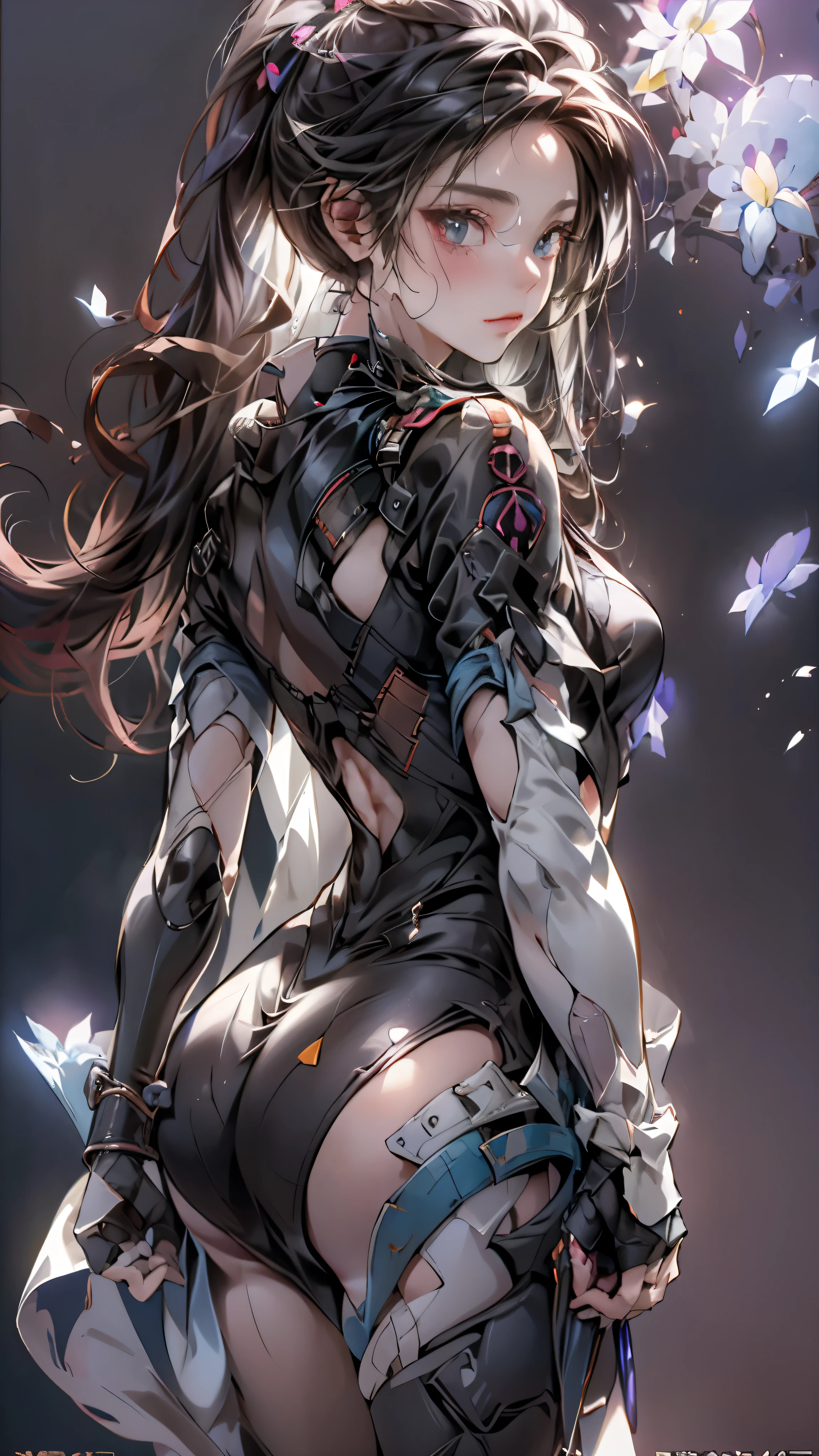 ((highest quality)), ((masterpiece)), (be familiar with:1.4), 。.。.。.3D, beautiful cyberpunk woman image,nffsw(high dynamic range),ray tracing,NVIDIA RTX,super resolution,unreal 5,scattered below the surface,PBR texturing,Post-processing,anisotropic filtering,written boundary depth,maximum clarity and sharpness,multilayer texture,Albedo and specular maps,surface shading,Accurate simulation of light-matter interactions,perfect proportions,octane rendering,two-tone lighting,wide aperture,Low ISO、White balance、Rule of thirds、8,000 students、((Holding a sword in your hand))(((look back)))(((colorful)))