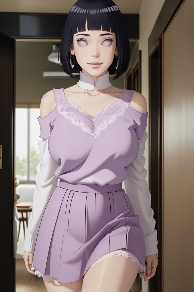 One girl, cowboy shot of beautiful There is, View your viewers, Light purple dress, Black Hair, blush, Short Bob, Sports Day Night, Volumetric lighting, Highest quality, masterpiece, Intricate details, Tone Mapping, Sharp focus, Super detailed, Trending on Art Station, There is, Realistic 