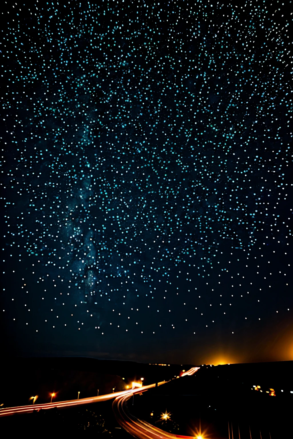 from above, starry sky and light trails seen from the Subaru Telescope, best quality, 32k, RAW photo, incredibly absurdres, extremely detailed, delicate texture