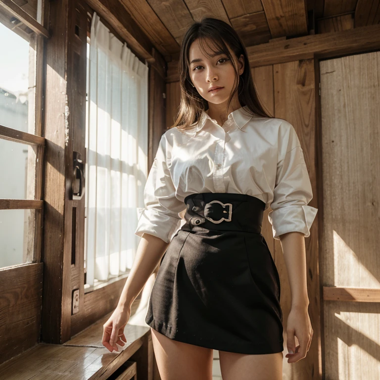 A beautiful woman who has been and tied up、Well-formed face、Make your eyes even、My hands are tied with ropes、Feet tied with rope、Dark hotel room、Short sleeve shirt、it on a chair、20talent、Medium build、Like real life、highest quality、