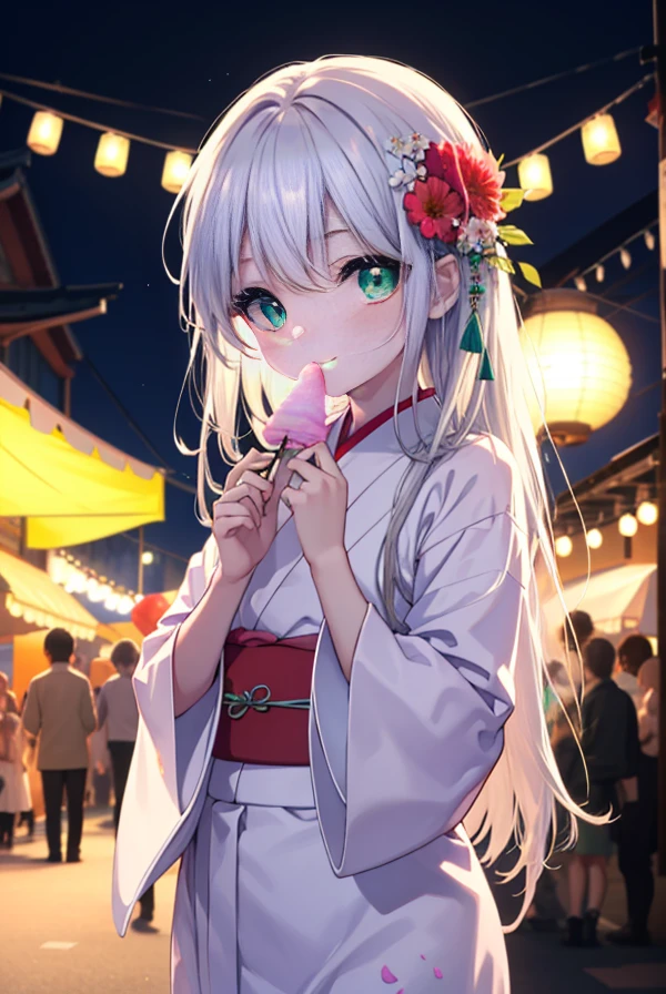 index, index, (green ruby eyes:1.5), Silver hair, long hair, (flat chest:1.2),smile,flower hair ornament,tying back hair,Eating cotton candy with his mouth open,Long-haired girl in yukata enjoying cotton candy at a festival,japanese festival,Summer Festival Stalls,Red lantern,break looking at viewer, Upper body, full body,
break (masterpiece:1.2), highest quality, High resolution, unity 8k wallpaper, (figure:0.8), (beautiful and fine eyes:1.6), highly detailed face, perfect lighting, Very detailed CG, (perfect hands, perfect anatomy),