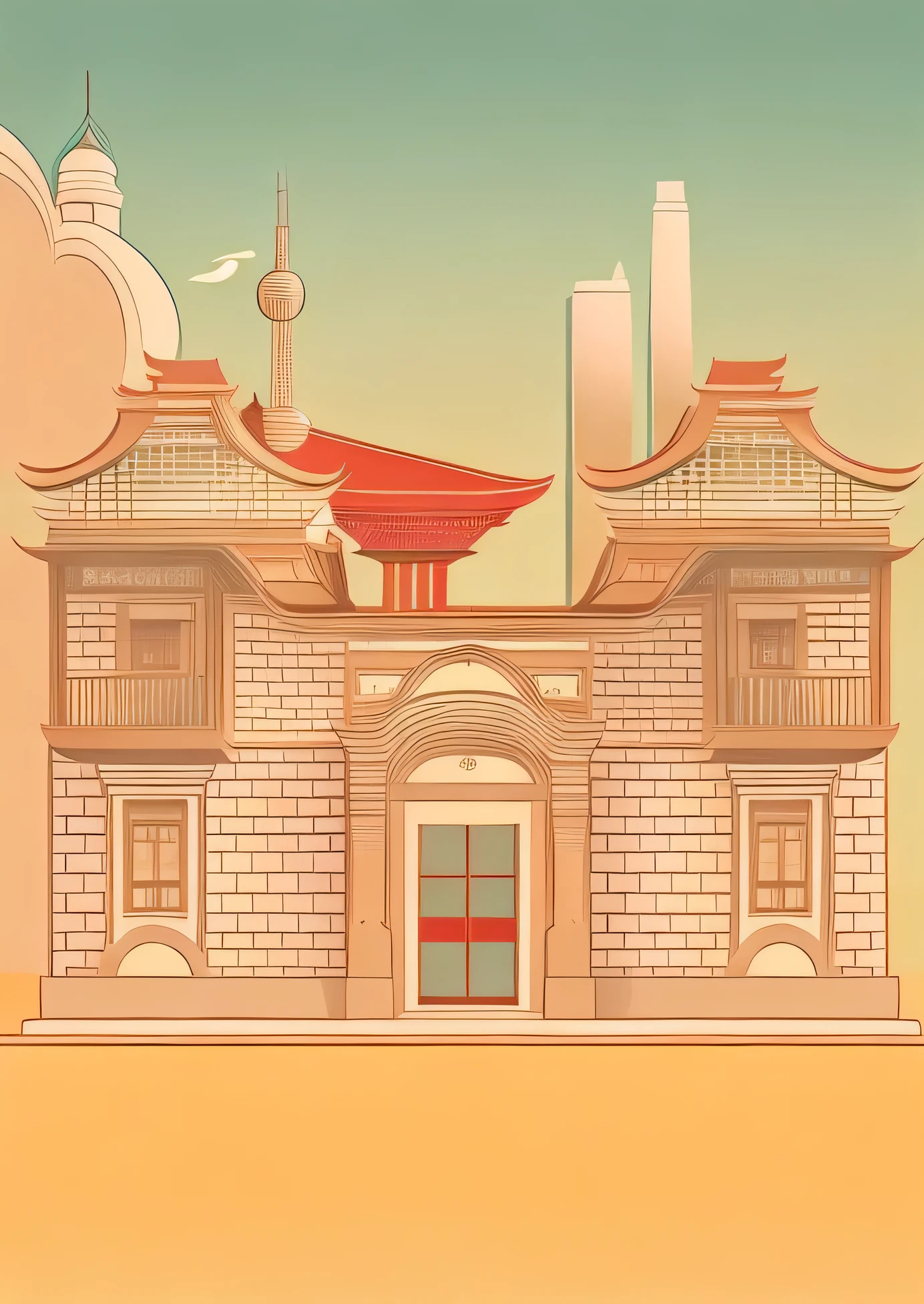 phonograph，printing，flat illustration，Minimalism，Shanghai style