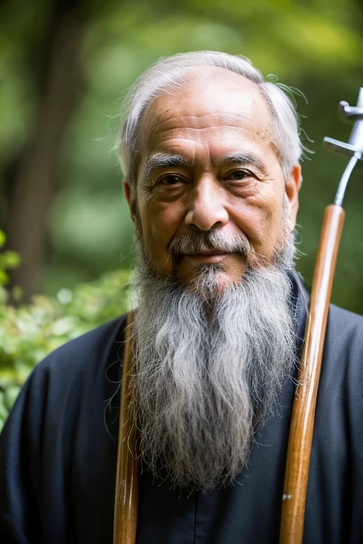 、man with long beard and crutches, Wise elder, An elder, inspired by Hu Zaobin, inspired by Hu Zao, Inspired by Wu Dozi, elder, Taoist priest, elder portrait, monk portrait, ancient japanese monk, Inspired by Lu Zhi, author：Chen Zhenkui, Staring at Asian viewers