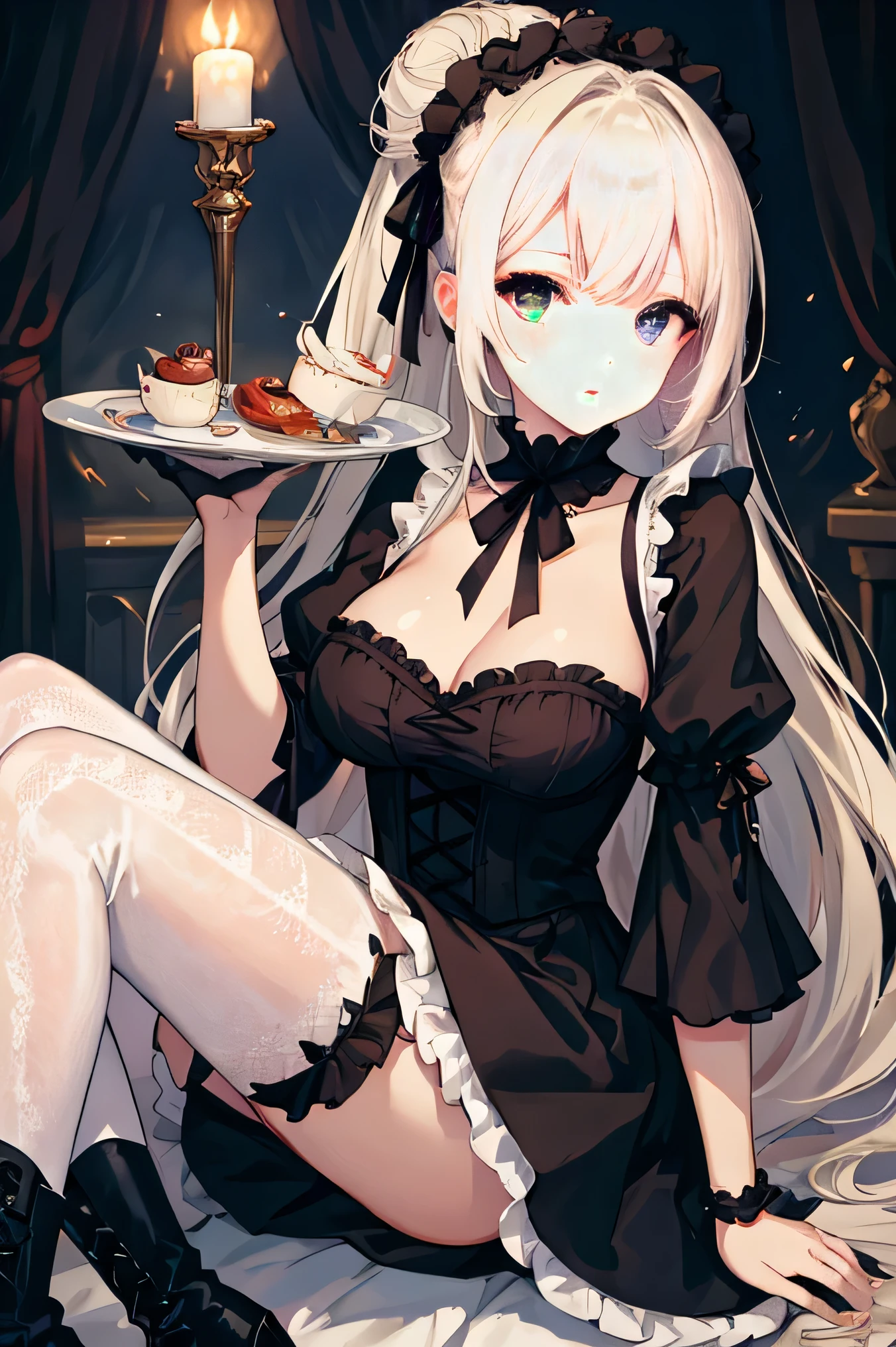 (8K、RAW photo、highest quality、masterpiece:1.2)、detailed background、beautiful and detailed face、beautiful and smooth skin、skin texture、professional lighting、Beautiful age girl、sexual expression、Cute Ponytail、(big breasts:1.3)、
Choice of dress or skirt、Gothic Lolityleで、Mainly dresses and skirts decorated with frills and lace。black or purple、Choose a dark color such as red、Emphasizes the gothic atmosphere。
lace and ruffle accents、For dresses and skirts、Lace and frills are often used。sleeve or skirt hem、By adding lace to the neckline etc..、You can combine cuteness and gothic elements.。
A selection of classic accessories、Gothic Lolita sで、Classic accessories are key。for example、lace gloves and ribbon、crown-shaped headdress、If you incorporate cross accessories etc..、You can further enhance the gothic atmosphere.。
Selection of socks and tights、Gothic Lolita stylecks and tights are also important items..。To create a contrast with a skirt or dress、It is best to choose black lace socks or fishnet stockings..。
Shoe selection、Gothic Lolita style、booリーゴーランドシューズとの相性も抜群です。boots、Items decorated with lace, ribbons, etc.、If you choose a thick sole、Can give a more gothic impression。
Makeup and hairstyle、Gothic Lolita style makeup、s common to wear dark eyeliner and lipstick on fair skin..。As for the hairstyle、I like soft curls or buns.。