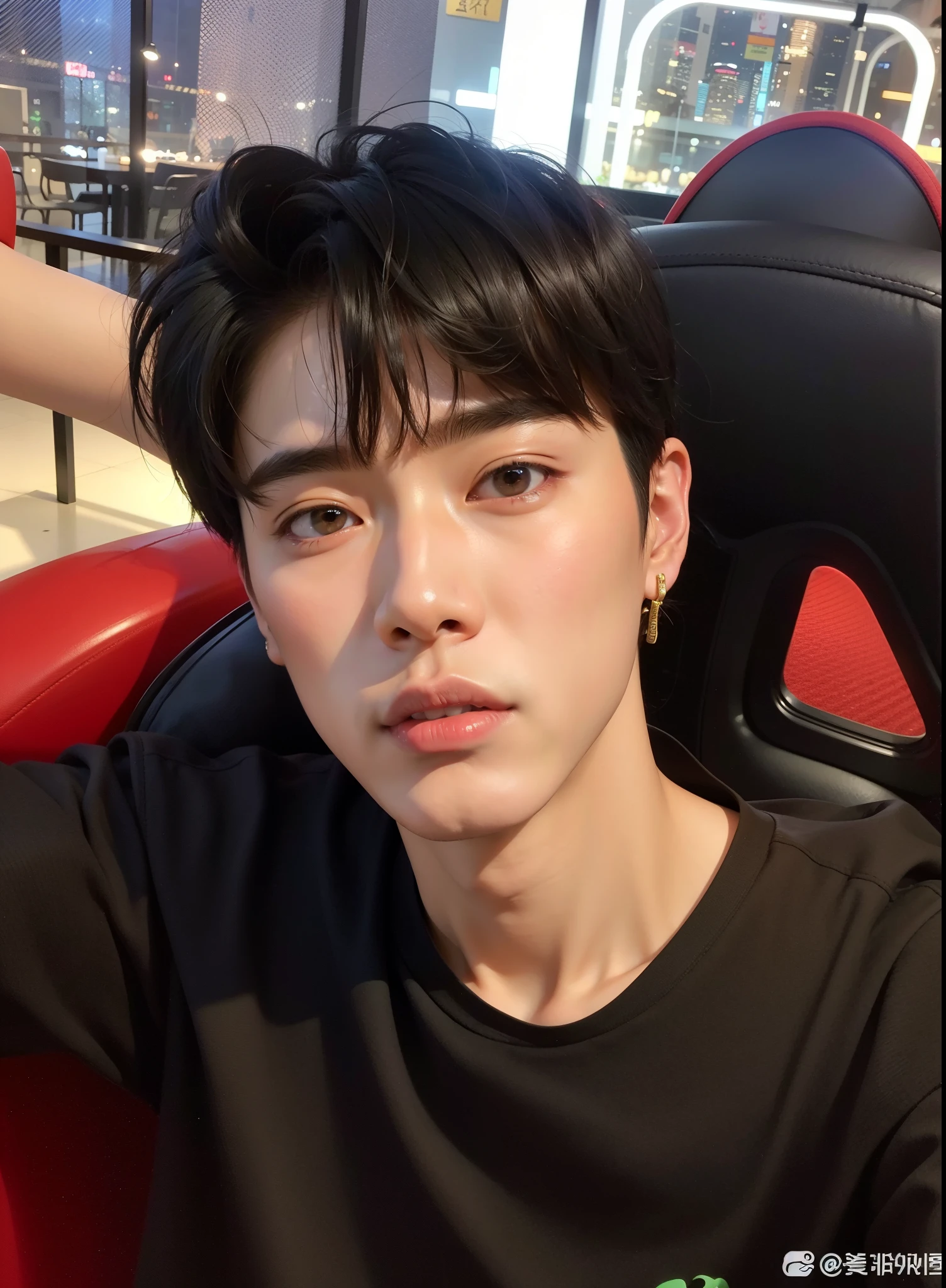 There's a man sitting in a chair with a cell phone, kim doyoung, contraction serpentine / gamer ludwig, yanjun chengt, kanliu666, hyung tae, cai xukun, heise jinyao, profile headshot, TaeJune Kim, Chen Longque, sakimichan, hong junio hyung, jung jaehyun