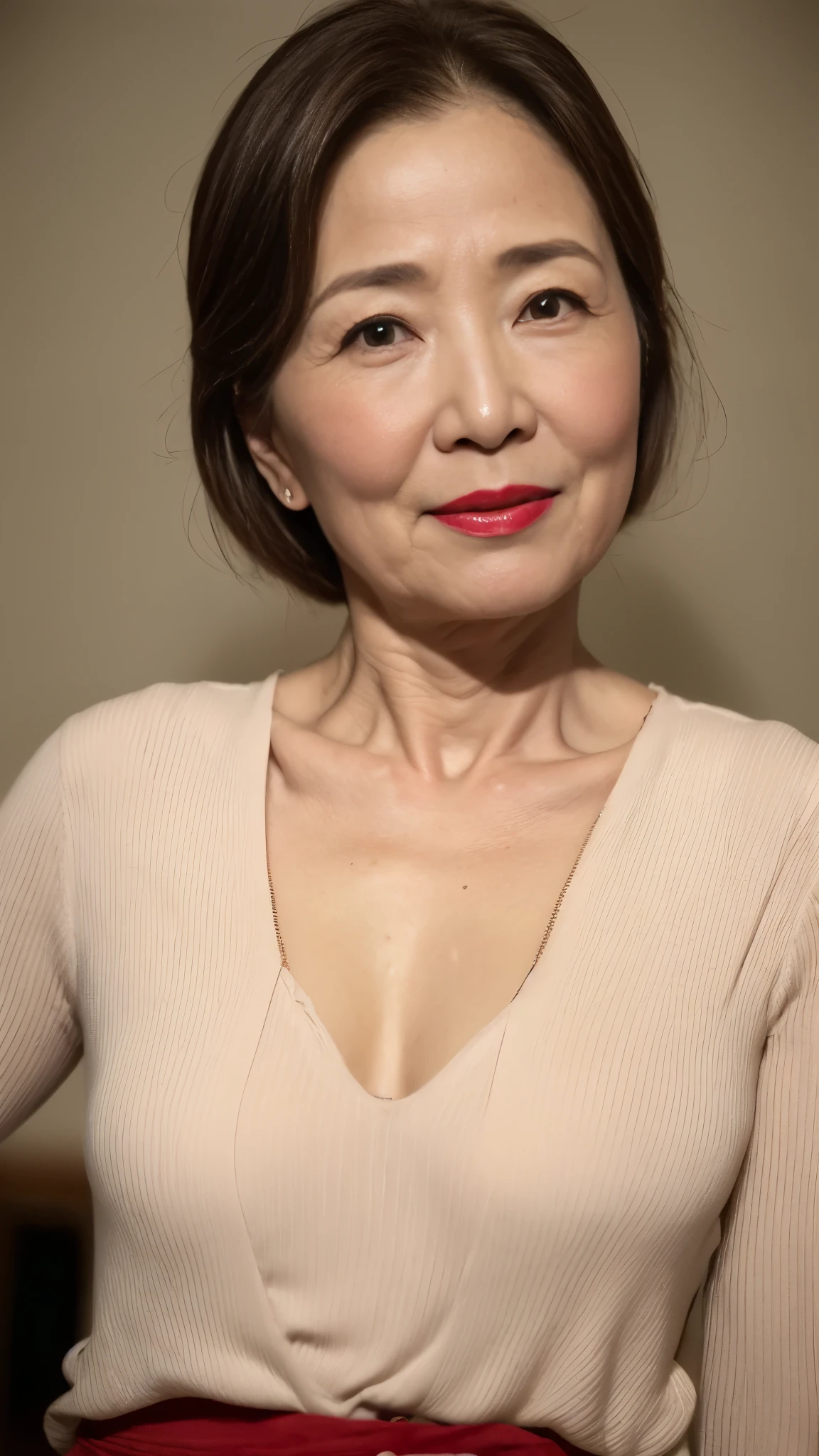 Remove the background, gravure, (long face), describe the lips correctly, red lipstick, from the chest up, elderly AV actress, old face, highest quality, super detailed, realistic, super dense skin, perfect anatomy, (1 Japanese mature woman), (Erotic), 100 years old, big breasts, Bewitching, Glamour, Sexy, pure white skin, looking at the viewer,