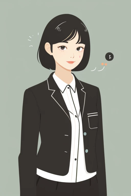 Business illustration icon、university student、black short hair、neutral、cute illustration