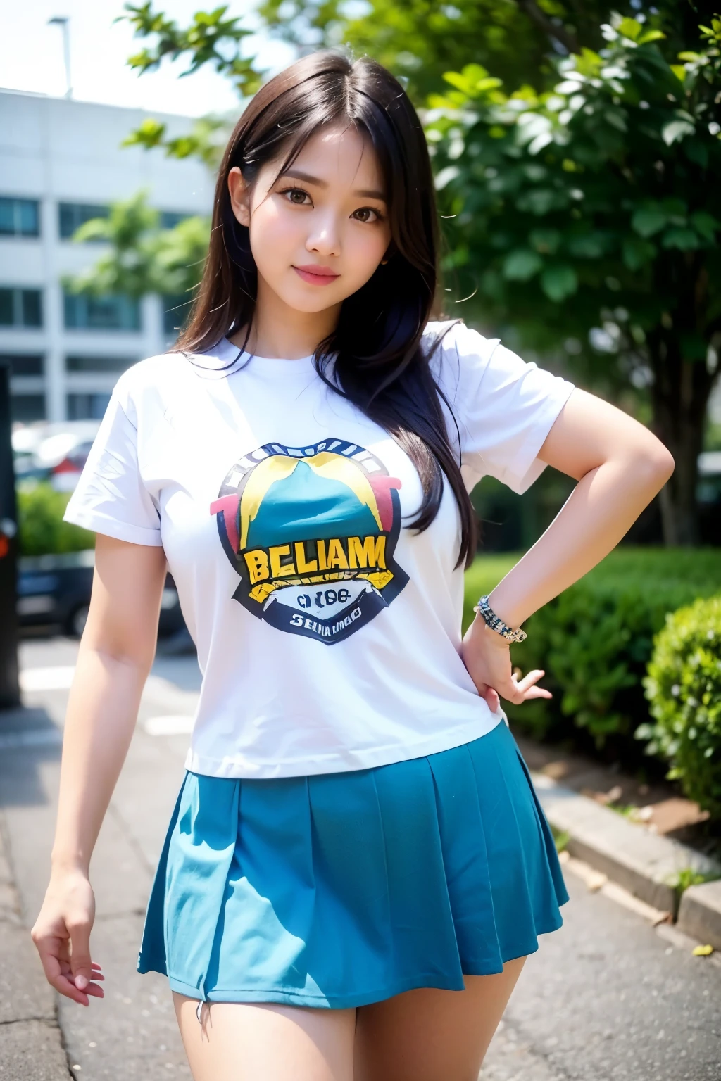 ((best quality)), ((masterpiece)), (detailed), perfect face, hd, gadis bob hairstyle dan thight skirt and t-shirt , belahan dada sedikit terbuka, ketiak chubby, menggoda, lengan tembam bertato, payudara besar, perut tembam, pinggul lebar tembam, paha tembam, memakai sneakers , tampilan badang penuh, lengkap, chubby massive thighs, bbwchan, mulky white skin, chubby body, korean girl, baby face, tubuh proporsional, asian girl. 50 year old, 45 year old