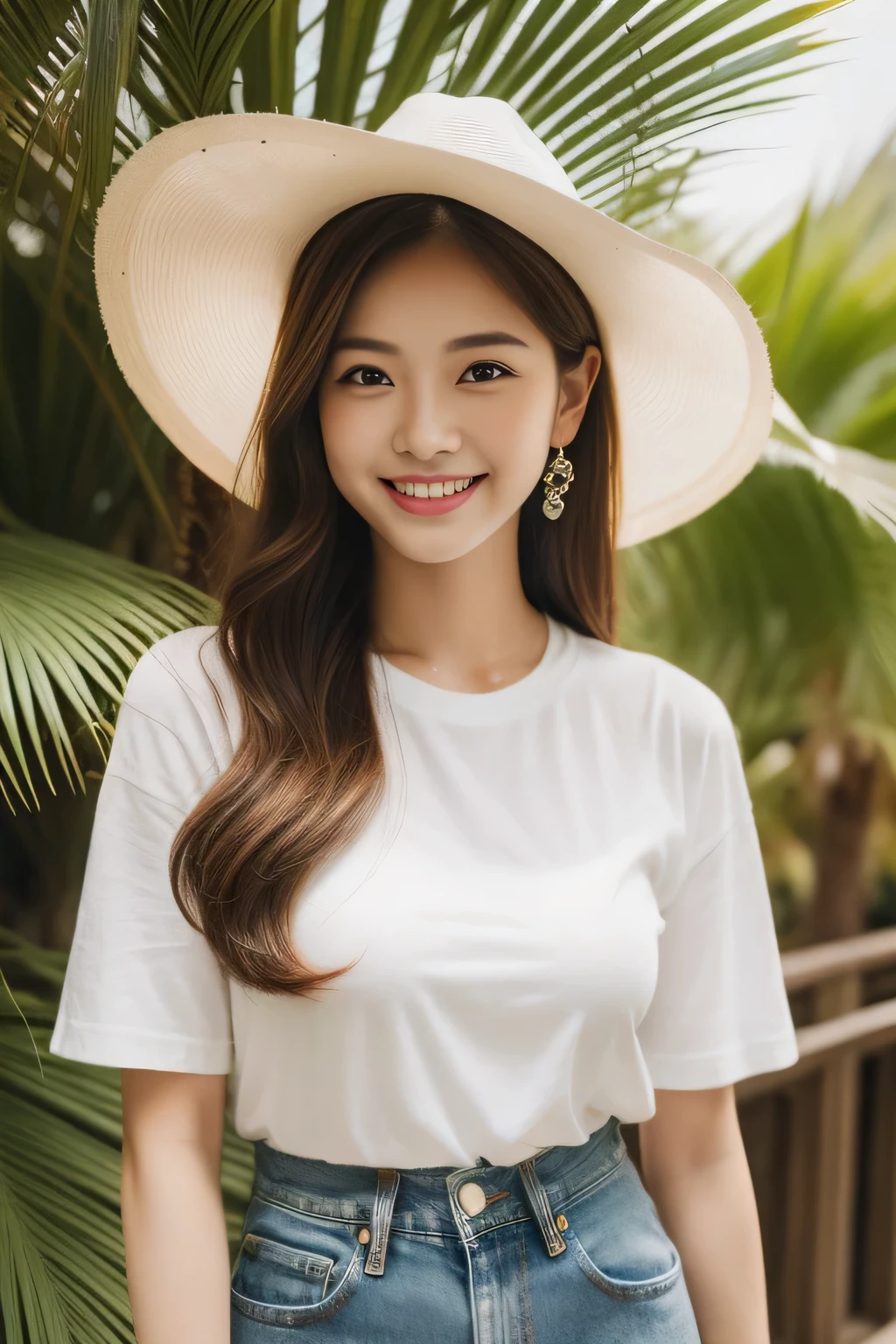 Japanese women, 40s, White background, simple背景,Long Hair、White-brown hair, Slender, 4K, 8K, High quality, Beauty products, EyesBeautiful Eyes, simple, It is high resolution.,1 person,Beautiful Skin,Beautiful Skin、Natural smile、Short sleeve、Wearing summer clothes