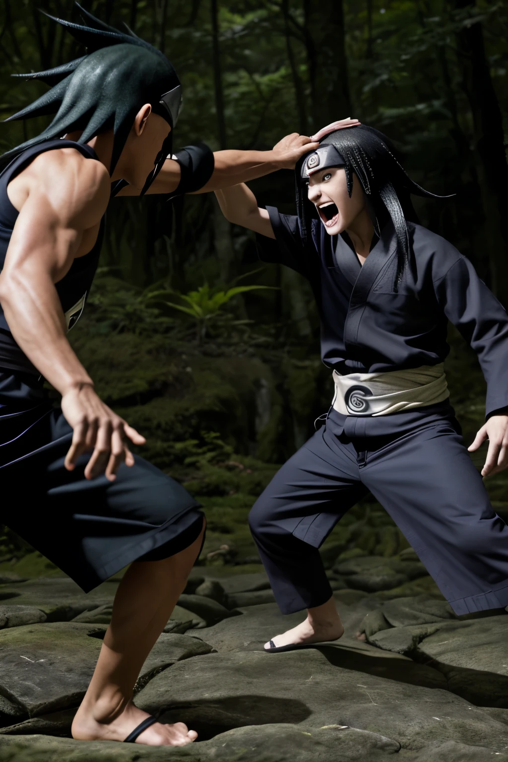 RAW photo in sequence, uma cena de batalha de Naruto, ((Naruto contra Orochimaru, dramatic expression)), detalhes anatomicos precisos, fundos pouco desfocados, natural lighting, HDR, imagem realista, Professional production, interaction with spectator, cena sexualmente excitante, imagem fotorrealista, bela, textura da pele natural, 8k UHD, alta qualidade, Films.
In this photo sequence, a Naruto battle scene is depicted, (Naruto versus Orochimaru, dramatic expression