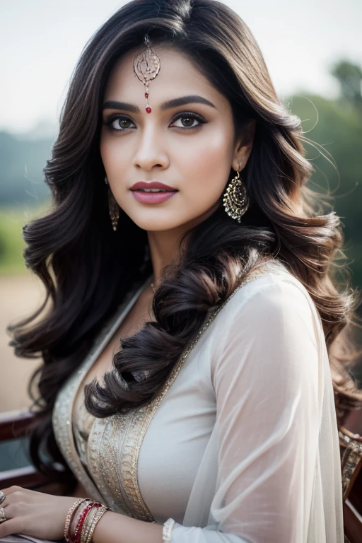 Portrait of A confident-looking indian girl with long flowing hair, having coffee at home,hazel and brown eyes, c-cup breasts,bokeh, perfect composition, hyperrealistic, super detailed, 8k, high quality, trending art, trending on artstation, sharp focus, studio photo, intricate details, highly detailed