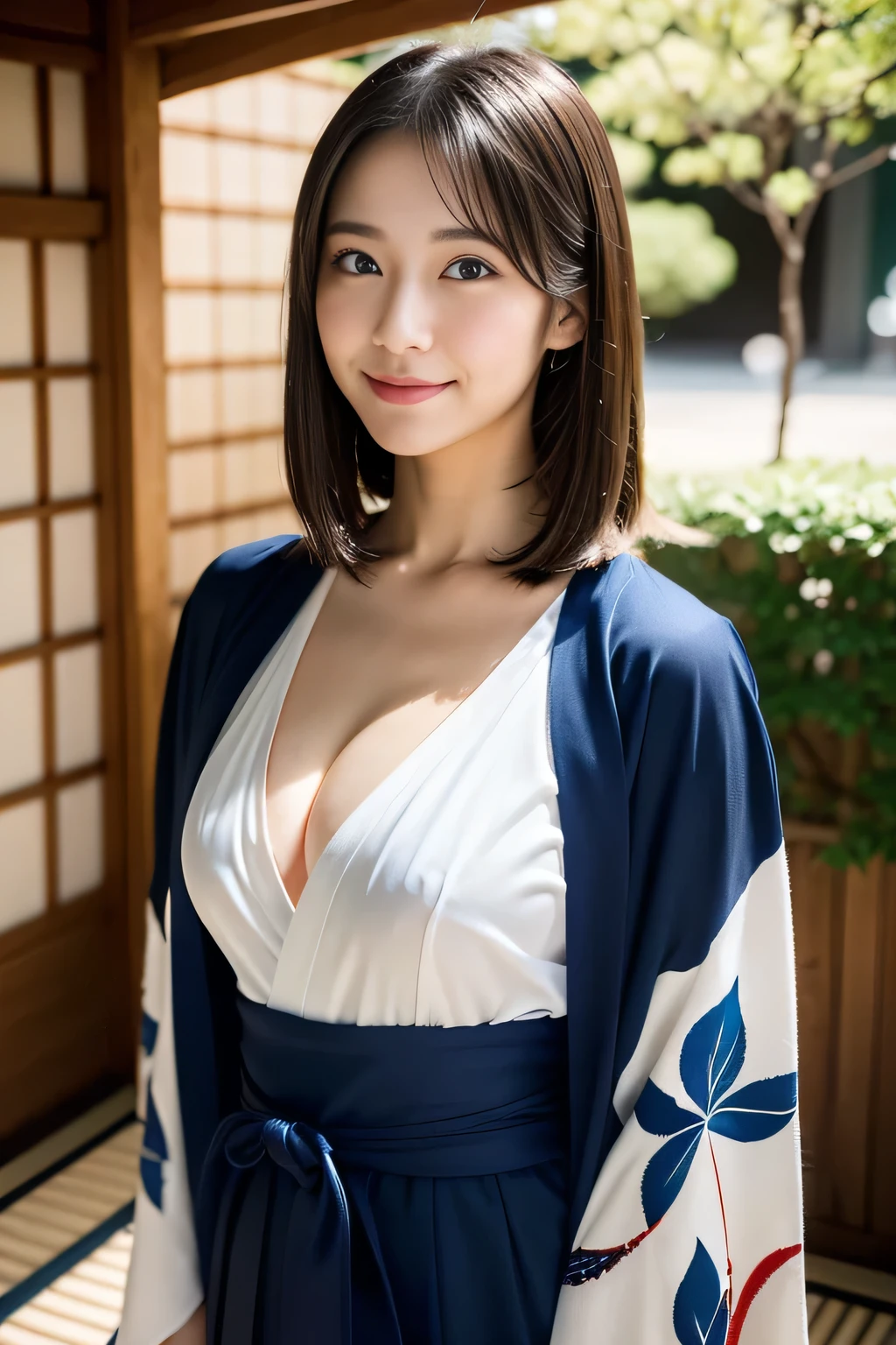 Arafed asian woman in a kimono dress posing for a picture - SeaArt AI