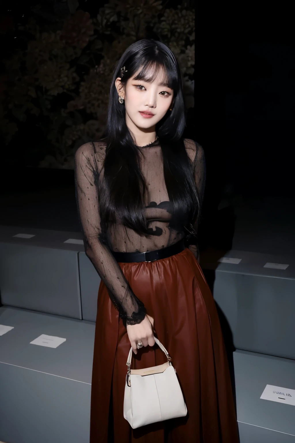mulher araffe em um vestido marrom segurando uma bolsa branca, gongbi, bae suzy, Sha Xi, Lulu Chen, Li Bingbing, wenfei you, gema chen, sangsoo jeong, jaeyeon nam, luji, atriz feminina da Coreia, ventilador Bingbing, modelo de moda feminina coreana, na semana de moda de nova york, Lee Ji-eun