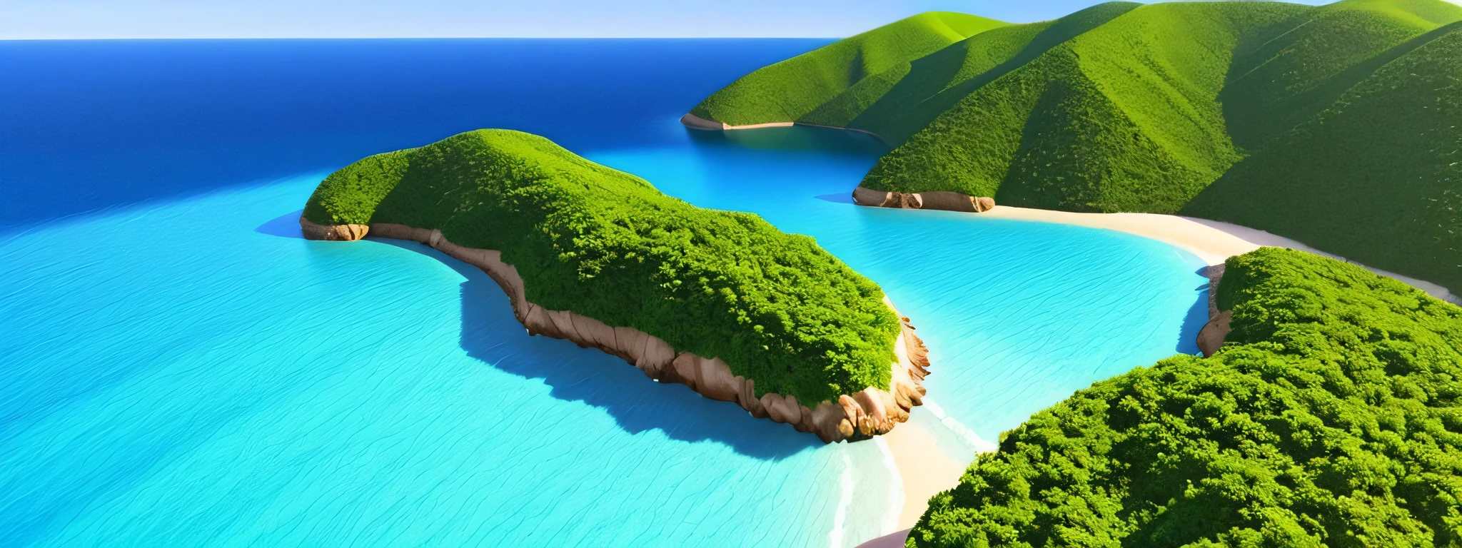 3d land green, blue water,