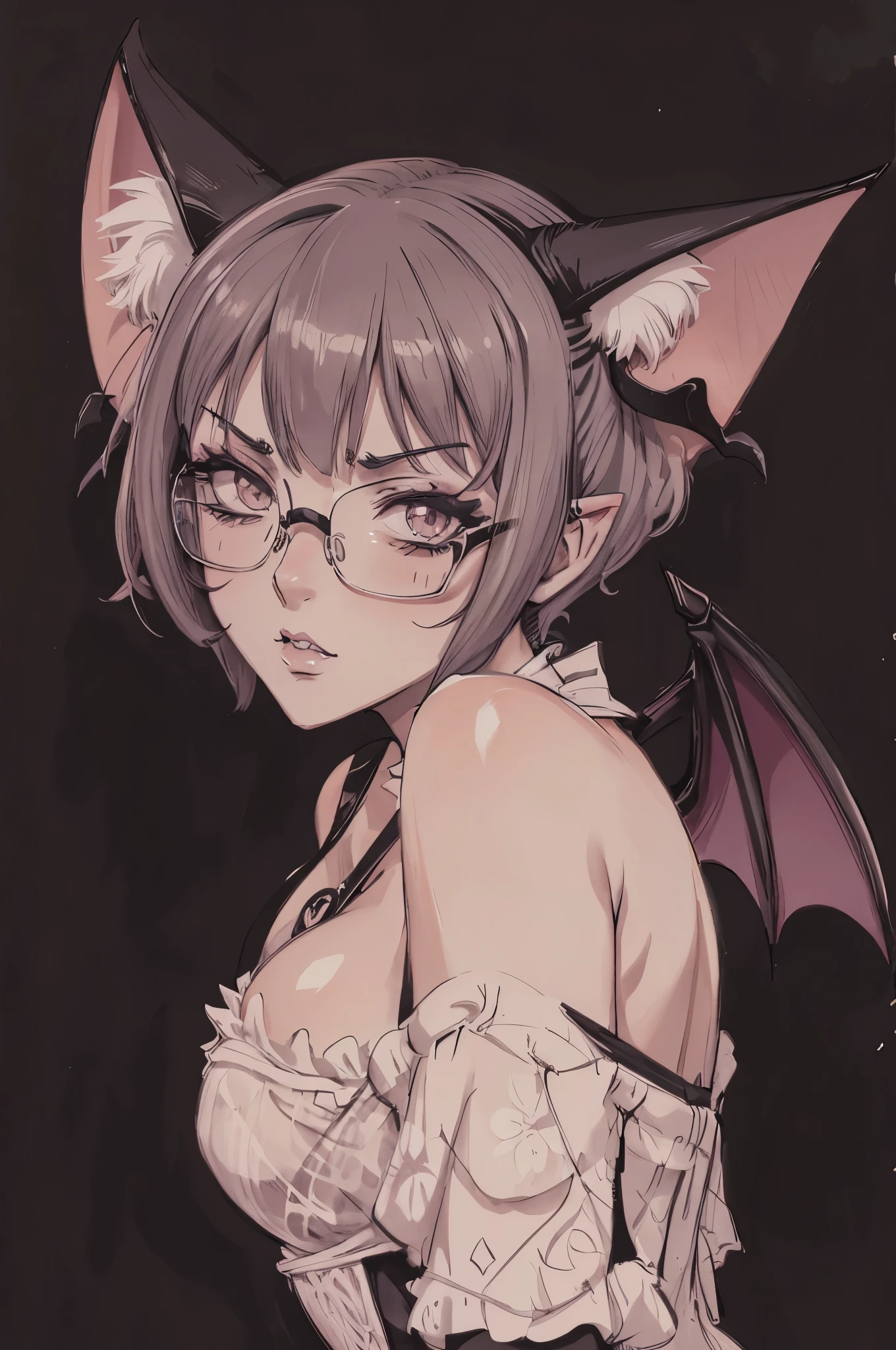 anime - style image of a woman with a bat costume and glasses, neferpitou, chica anime, murcielago, alas de murcielago, y orejas de murcielago, succubus in sundress portrait, commission for high res, oc commission, anime moe artstyle, succubus, bat ears, beautiful succubus, detailed fanart