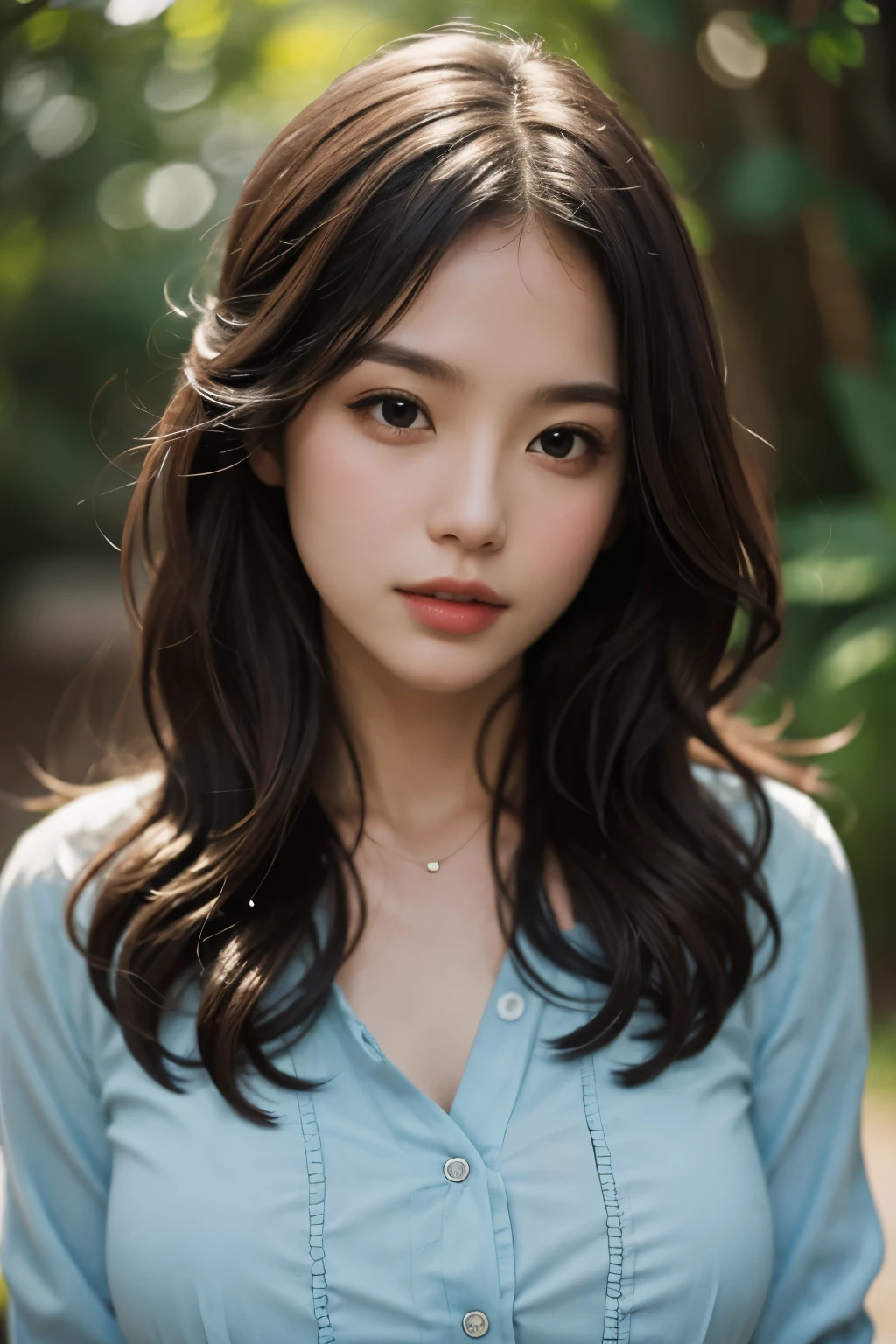 (masterpiece:1. 2), (realistic:1. 4), (Post-processing:1. 3), (sharp focus:1. 3), 8K, mid-body shot (85mm Photo) , woman, portrait, outdoor, Empire Waist Dress, Bokeh, wavy hair , (highly detailed body, highly detailed face, highly detailed eyes, highest quality:1. 2)
