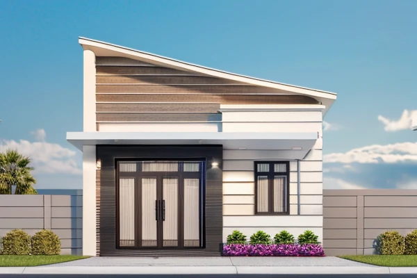 Modern townhouse, combining neoclassical style, street, car running in front of the house, (LoGo:1.5 not appearing), Modern Style, Extremely detailed image, masterpiece, surreal, rendered by vray 2023, 8k rendering, White walls, aluminum glass doors and windows, large yard covered with ceramic tiles, Natural light, cloudy, daytime a few clusters of beautiful small flower pots 8K