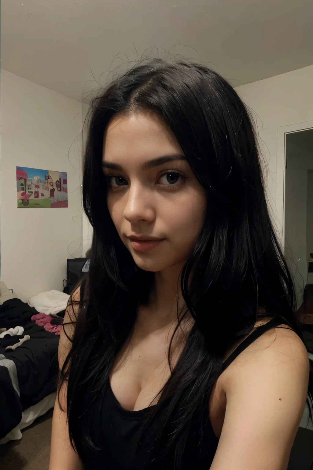 Girl with deep black hairDeep black hairDeep black hair selfie in your room