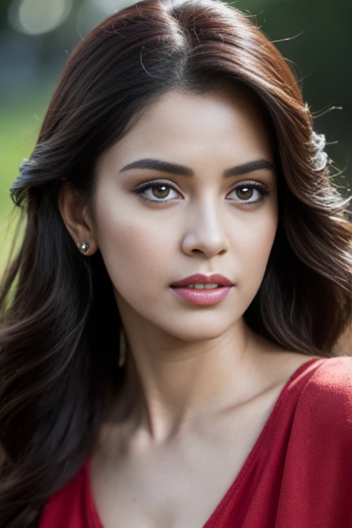 Portrait of Marathi actress "Blake blossom" with long flowing hair, hazel eyes, with flowing capes, sitting in the park, perfect composition, hyperrealistic, super detailed, 8k, high quality, trending art, trending on artstation, sharp focus, studio photo, intricate details, highly detailed, art by greg rutkowski, red bra or big ass