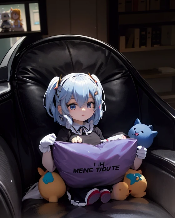 there is a stuffed animal con auriculares on sitting on a couch, anime peripheral, I will deny the matter, Rei Ayanami, con auriculares, con auriculares, ayanami, foto de perfil 1024px, Orejas de anime, 8k!, 4k!, de arknights, tiene auriculares, e-chica, and - girl, Estilo como Nendoroid