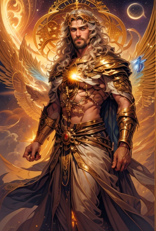 um retrato de(( um homem )) com barba, ((pernas musculosas)), ((peitoral forte e largo))in high definition, em 8K de ((um homem)) de 18 anos, (( Homem)), Deus do Mar, Deus do Oceano, Luthien, arte de deus, Deus da mitologia grega, Deus da Lua, Deus do amor e da paz, deus bonito, Mitologia do Deus da Terra, o deus Eros, Um retrato impressionante de um deus, Frank Kelly Freas, Estilo Karol Bak, ((beautiful face)), Ultra Definition, melhor qualidade, 32k ultra , Ultra HD