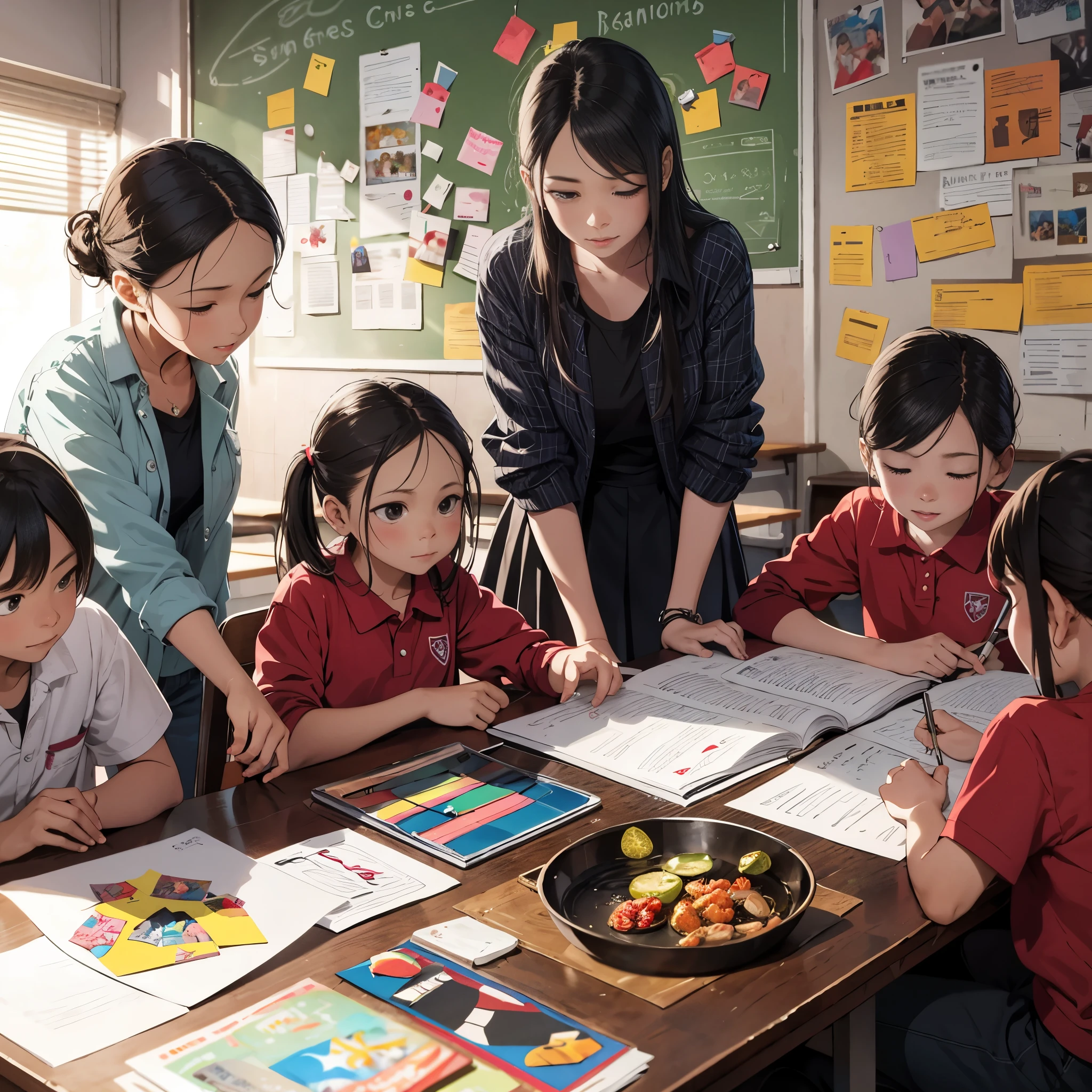 Table with 9 children seated --auto --s2