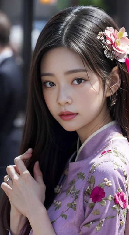a close up of a woman in a purple dress with flowers, beautiful alluring anime woman, trending on cgstation, ilya kuvshinov. 4 k, seductive anime girl, realistic. cheng yi, guweiz, gorgeous chinese model, artwork in the style of guweiz, chinese girl, trending at cgstation, beautiful anime woman, 🌺 cgsociety