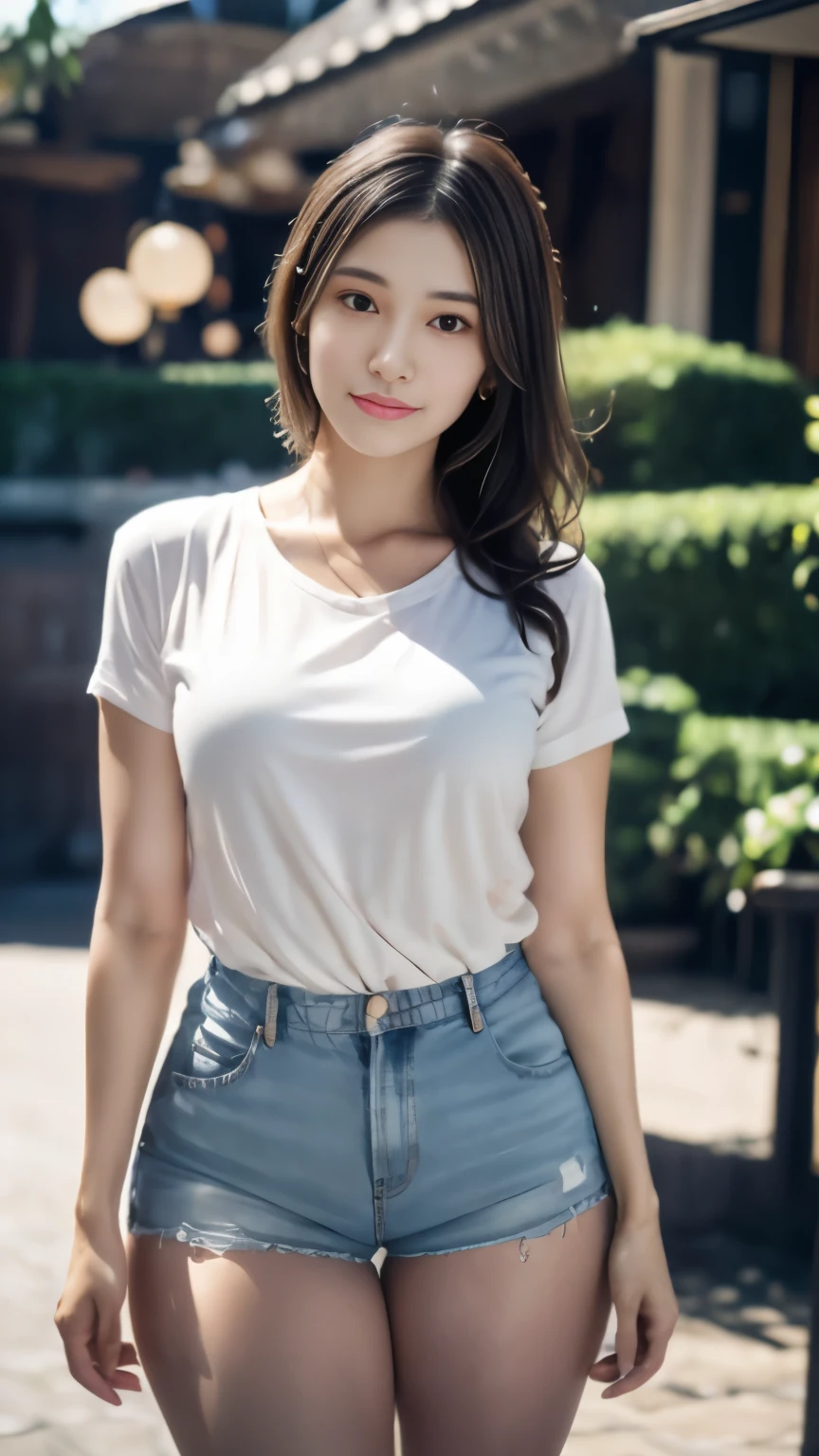 a photo of pho3b3cat3s, beautiful woman, ((24 years old)), street, tshirt, denim overalls, 1980s, retro, long wavy dark hair ponytail, (masterpiece), (extremely detailed CG unity 8k wallpaper), Intricate, ((photorealistic)),