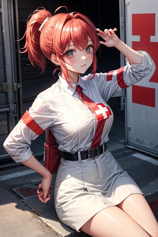 rescue team、First aid kit、cute、、Lashes long、highest quality、short hair、Red Cross、、ponytail、