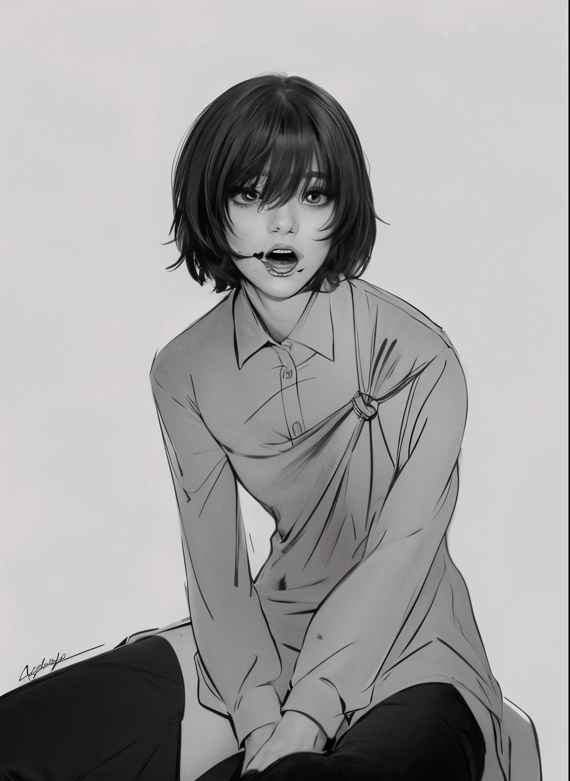 1girl, short hair, photo realistic, best quality, white shirt.