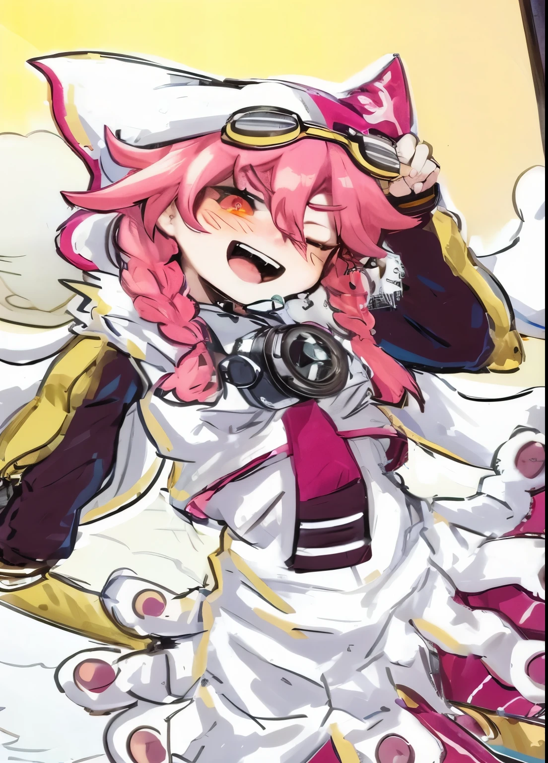 Anime girl with pink hair and a gas mask, humanoid pink female squid girl, a brutal valentine, do pubic poses, haruno sakura, full color manga visual style, anime cover, league of legends annie, anime moe art style, symphogear, marin kitagawa fanart, wataru kajika, Konachan