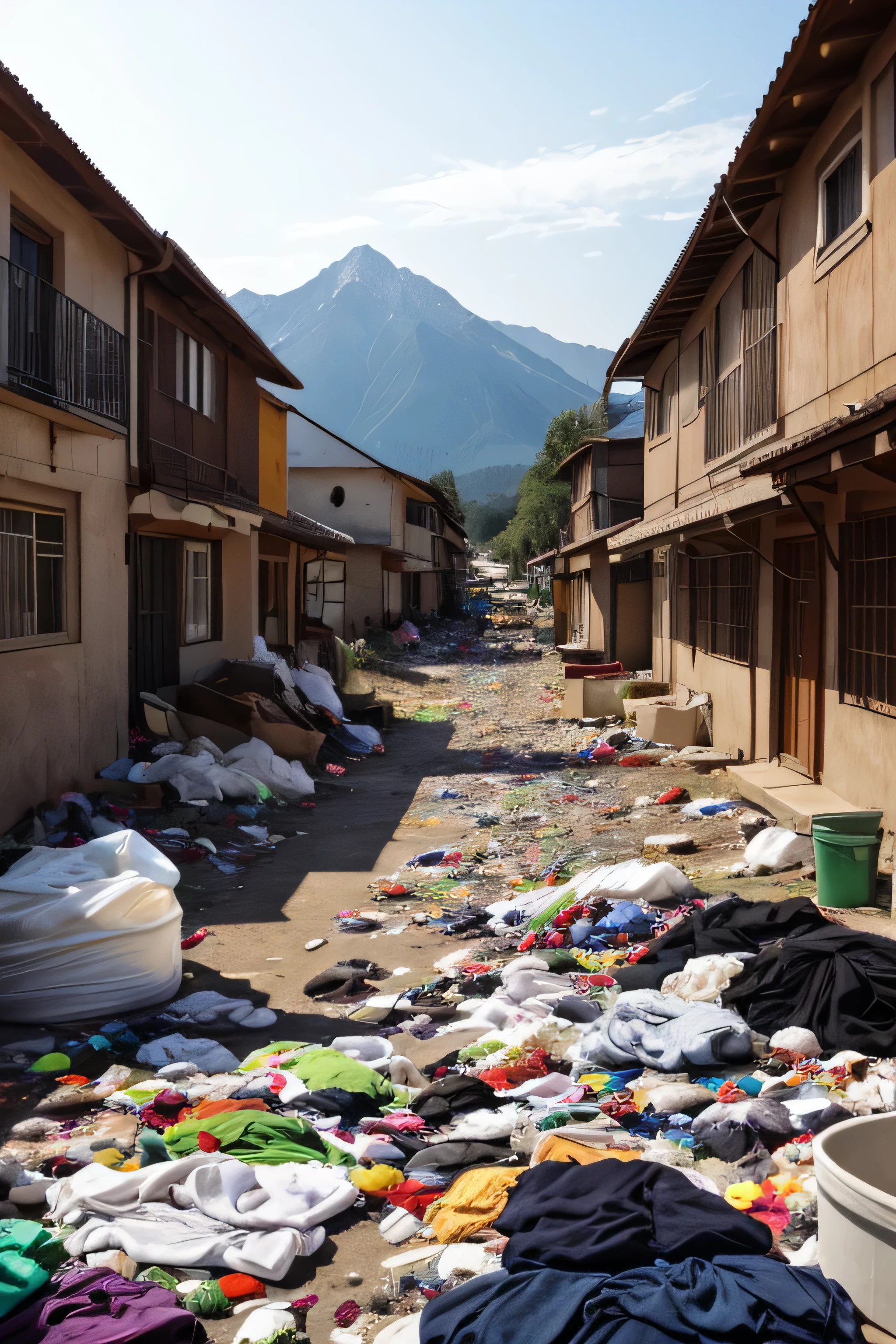 kids, ghetto, clothes waste, dirty clothes as high as the mountain