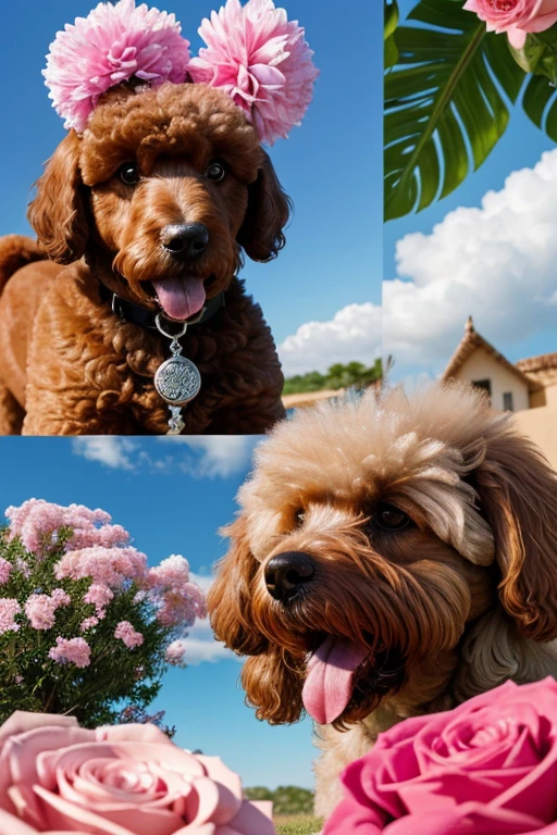 no fundo, a bela Eiffel, beautiful sky and a radiant sun illuminating the environment, Photography from different angles, Dog looking in different directions, dynamic photography, Close up photo of funny and cute poodle, tosado, brincando com rosas dentro da boca, Fotografe a vista frontal perto da metade do corpo de um pequeno cachorro Poodle olhando para o observador, pelagem rosa, branco ou amarelo ou colorido, the Poodle is in the center of a handmade circle decorated with leaves and flowers of different colors and species, compondo uma imagem realista de fantasia, mysteries and magical charms. (((cartazes, planfetos, Adesivos, propaganda, revista.))) monochrome
, linear, pencil draw, sem cor, scribble made with pencil.