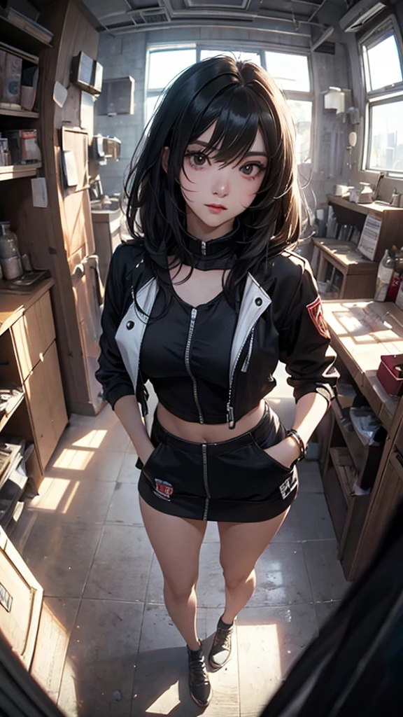 score_9、score_8_up、score_7_up、score_6_up、score_5_up、score_4_up、、solo、One girl、Mikasa Ackerman、White tank top、バギーpants、Fingerless gloves、belly button、pants、w3t、Wet tank top、Wet T-shirt、amrs behind back