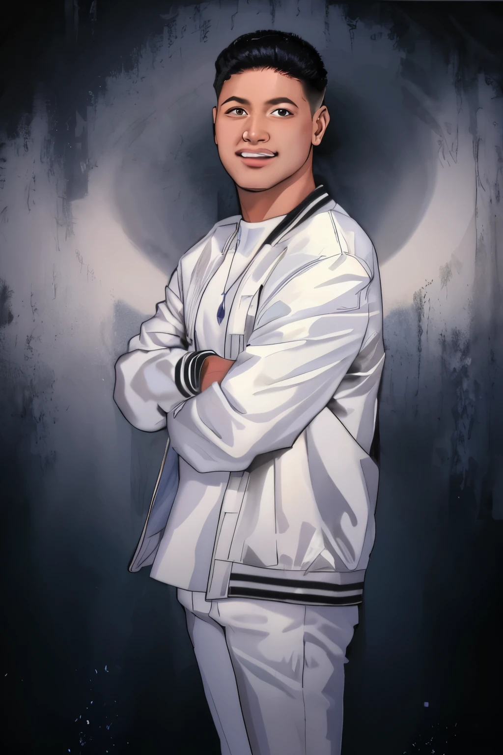 arafed man in a white jacket and black shirt posing for a picture, 'white background'!!!, john jude palencar, white background!!!!!!!!!!, official artwork, zigor samaniego style, inspired by Eddie Mendoza, vocalist, inspired by Randy Vargas, promo shoot, josan gonzales!!!, roge antonio, ramil sunga