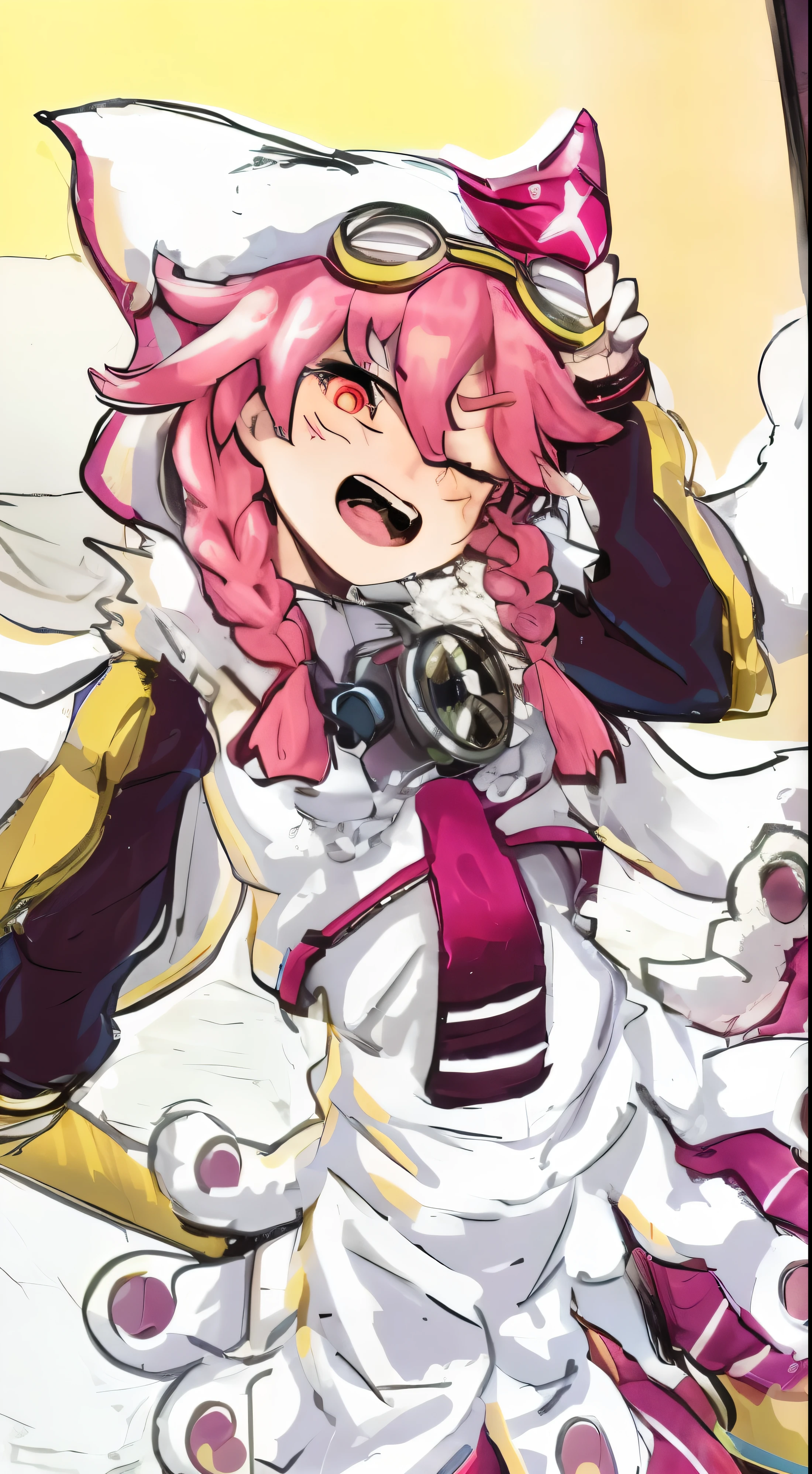 anime girl with pink hair and gas mask, humanoid pink female squid girl, cruel valentine, do pubic pose, haruno sakura, full color manga visual style, anime cover, league of legends annie, anime moe art style, symphogear, marin kitagawa fanart, wataru kajika, Konachan