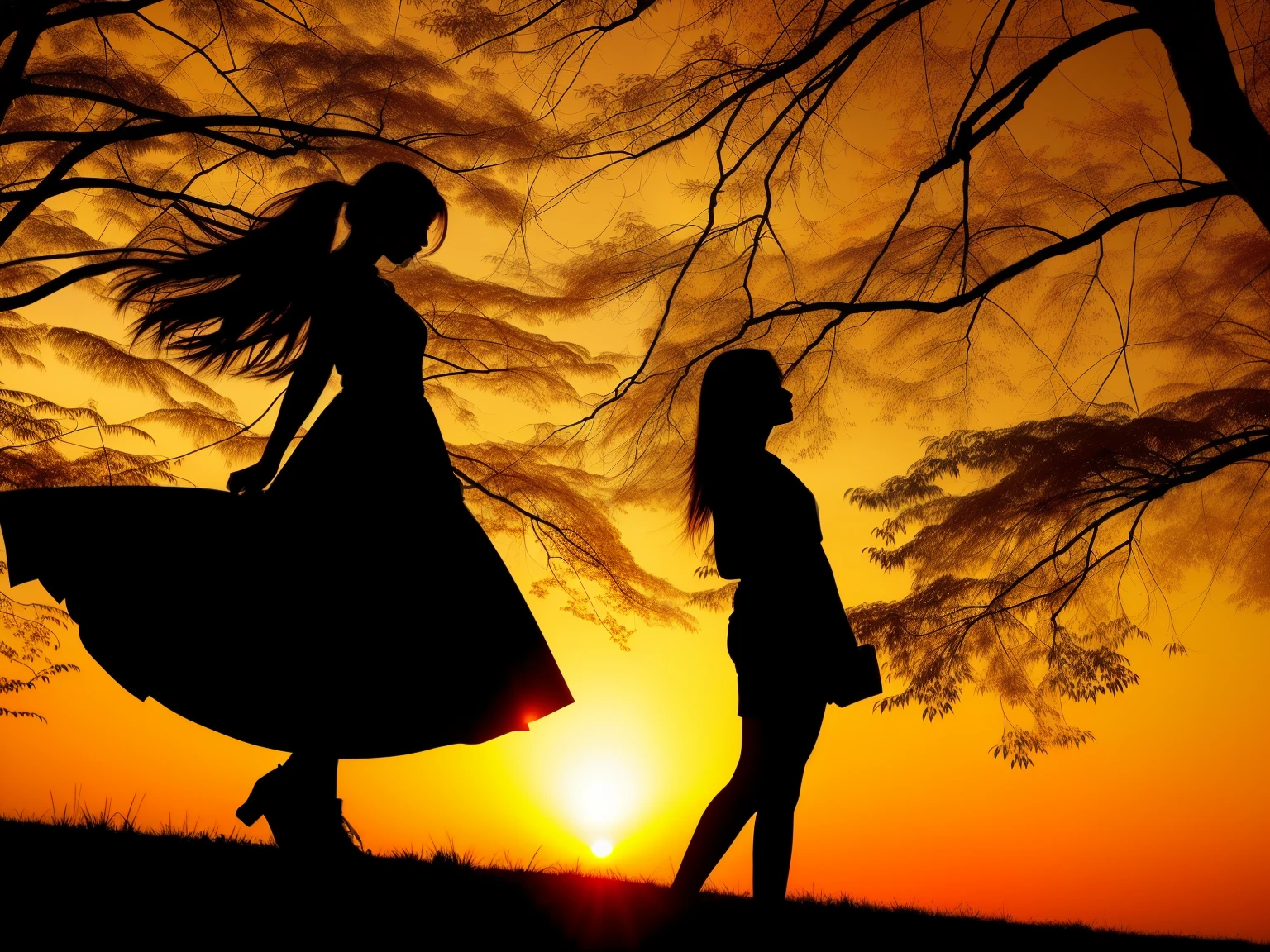 Cool and beautiful girl silhouette