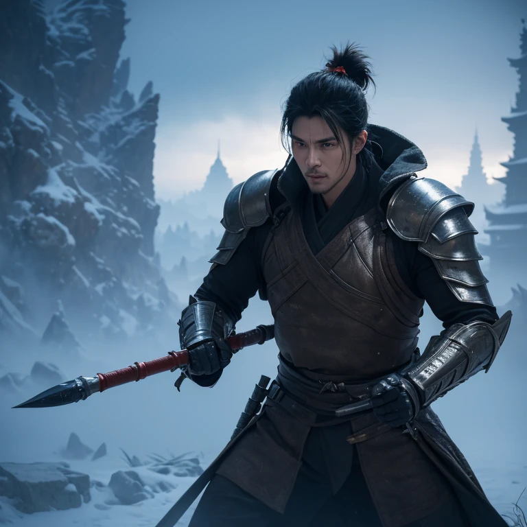Science fiction and martial arts novels,The male protagonist is 27 years old,Excalibur in hand,Handsome,sharp eyes,Tall and mighty,Wearing a metal suit,Background cyberpunk city,CG(close look), 1 person, single focus, aldult, pale face and young adult, short black hair, Black trench coat, actual, looking at camera, Kyoshimoyama, Summon Frost and Snow, Handsome, attractive, Slightly muscular, Cinema lighting, Unreal Engine, Popular topics on Artstation, intricate details, main part, best quality, (((best quality))),(((Super detailed))),(((main part)))