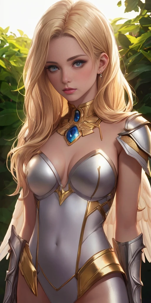 Blonde Beauty、The face is calm、The eyes are gentle eyes、Colossal tits、Wearing white armor、Transparent background、high-level image quality、Wearing a white helmet、 --auto