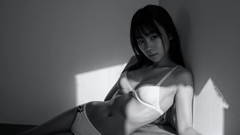 asian girl art,blackandwhite,
sexy Put on underwear,
Seen as a shadow,
Silhouette